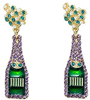 CZ Champagnerflaschen-Ohrringe für Frauen und Mädchen, handgefertigt, Strasssteine, Kristall, Ohrstecker, Feier, Statement, baumelnd, zierlich, Hochzeit, Geburtstag, Weihnachten, Party, Schmuck,