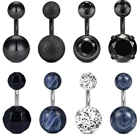 Funseedrr Bauchnabelpiercing Set Kurzer Stab 6mm Barbell 316L Edelstahl mit Kristall Kugel