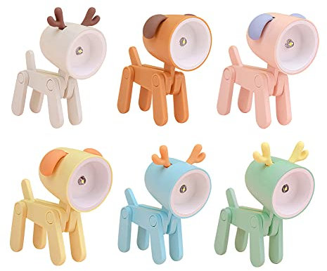 USMEI Mini Nachtlicht, Cute led hund nachtlicht, kreative Cartoon Haustier Hund und Hirsch Faltbare Kleine Tischlampe mit Handyhalter, Kawaii Raumdekor Tier Kleinkind nachttischlampe (6 Pack-A)