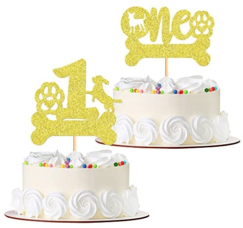 Blumomon 2Pcs Dog One Cake Toppers Black Glitter Dog Paw First Birthday Cake Decorations for Puppy Dog Theme Baby Shower Kids Boys Girls 1st Birthday Party Supplies