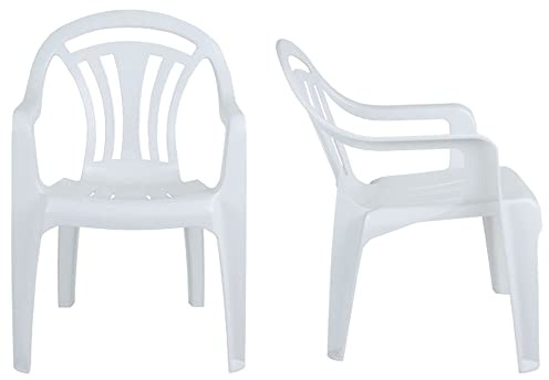 STAR SUPPLIES White Plastic Garden Low Back Patio Chairs | Stackable Outdoor Seats
