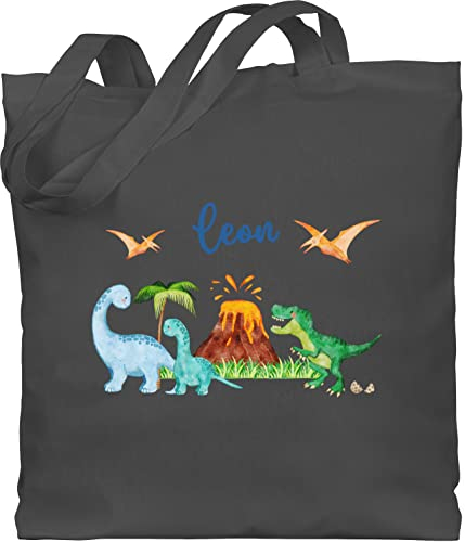 Baumwolltasche - Geschenk Dinosaurier personalisiert mit Name I Dino I Dinos - Unisize - Dunkelgrau - personalisierter stoffbeutel kinder kindergarten beutel tier trex jutebeutel dinosaur bag