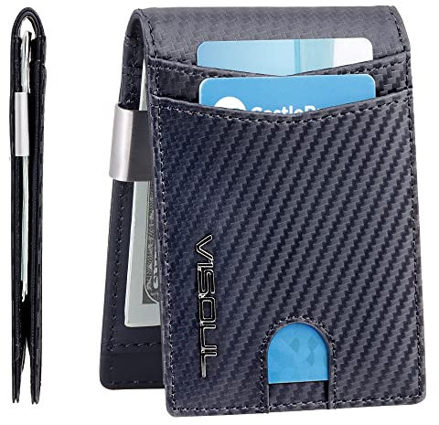 VISOUL Portefeuille à Pince à Billets en Cuir Véritable pour Homme, Portefeuille Mince pour Homme avec Blocage RFID