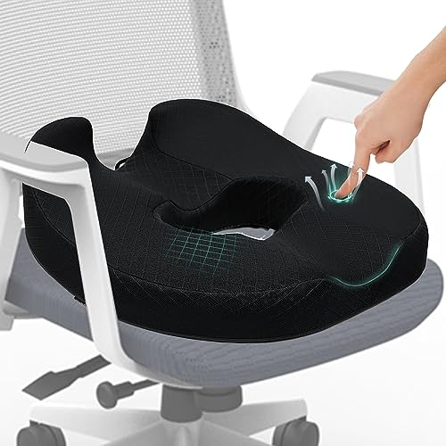 ZHOOGE Sitzkissen Orthopädisch Sitzring HämorrhoidenSteißbein Kissen, Donut Sitzring, Orthopädisches Sitzkissen, Memory Foam Steißbeinkissen für Auto, Sofa, Büro & Rollstuhl, A-Schwarz, Groß
