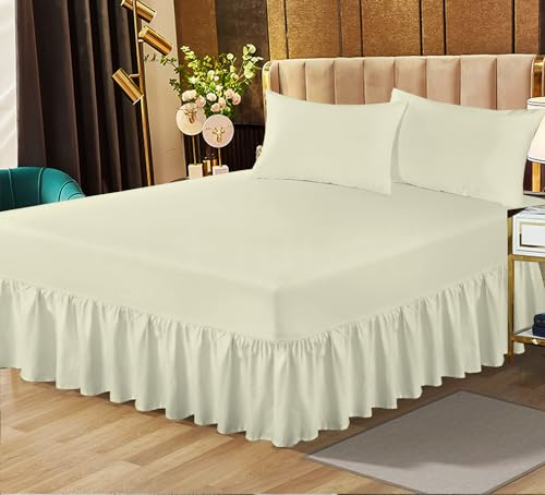 Extra Deep Frilled Valance Sheet Non Iron Thick Fabric Poly Cotton Super King Size Valance Bed Sheet Mattress Cover cream - 180 X 198 + 25 cm + Frill 40 cm