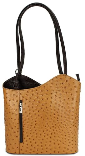 Belli italienische Ledertasche Backpack Classic 2in1 Damen Rucksack Leder Handtasche Schultertasche in cognac braun strauss - 28x28x8 cm (B x H x T)