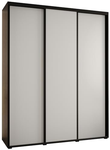 MEBLE KRYSPOL Davos 1 190 Schlafzimmerschrank mit DREI Schiebetüren - Moderner Kleiderschrank mit Kleiderstange und Regalen - 235,2x190x45 cm - Schwarz Weiß Schwarz