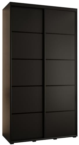MEBLE KRYSPOL Davos 4 140 Schrank mit Zwei Schiebetüren für Schlafzimmer - Moderner Kleiderschrank mit Kleiderstange und Regalen - 235,2x140x60 cm - Schwarz Schwarz Schwarz
