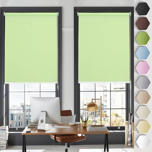 Straight Edge Dim-Out Roller Blind 100 x 210 cm UV Protection Thermal Properties No Drilling Required Balcony Window with Install Accessories for Window and Door, Green