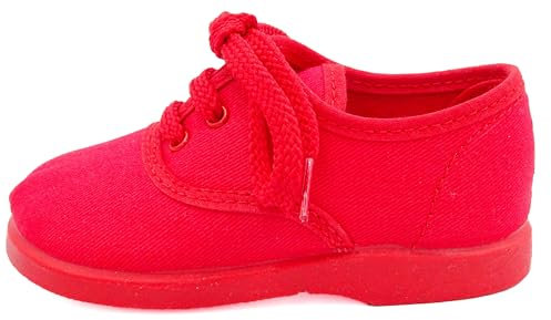 PULIDINES - Bamba de Tela con los Cordones al Tono para niño Bebé niño Talla: 23 Color: Rojo