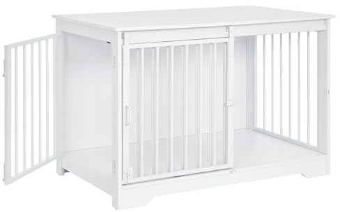 Hzuaneri Hundekäfig Möbel, 100cm hundebox für zuhause, Schiebetüren, 2 Tür, Moderne hundebox Holz Indoor für kleine/mittlere/große Hunde, Hundekäfig für Zuhause, 60 x 100 x 68 cm, Weiß DFC02313W
