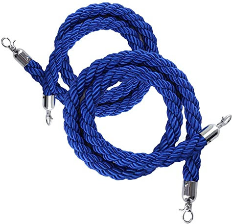 2er-Pack blaues Absperrseil, 1,1 Zoll Dickes geflochtenes Hanfseil für Absperrpfosten, rund gewebte sichere Kontrolle der Warteschlange, mit versilbertem, poliertem Karabinerhaken (Größe: 230 cm)