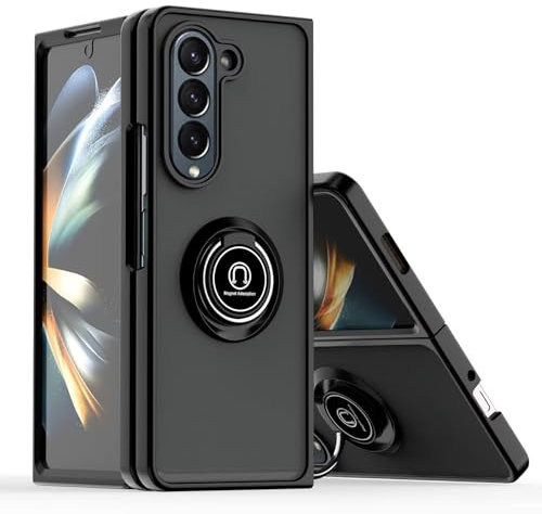 EASSGU Hülle für Samsung Galaxy Z Fold6 / Samsung Galaxy Fold 6 2024 (7.6 Inches), Ringständer Klare Schutzhülle, Stoßfeste, tropfenfeste TPU Silikon Stoßfänger Telefonhülle - Schwarz