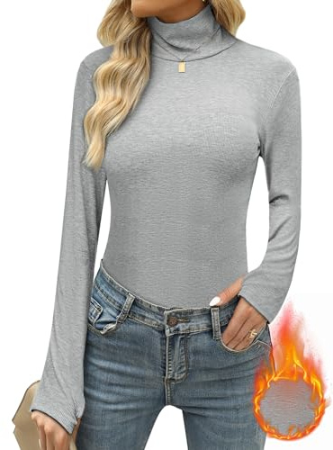 Terecey Langarmshirt Damen Rollkragenshirt mit Daumenloch Für Winter | 95 % Baumwolle Und 5 % Elasthan, Slim Fit Mit Rollkragen Und Daumenloch, Ideal Für Winter Alltag Büro Und Freizeit.