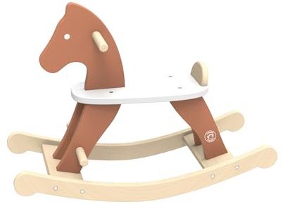 SPEEDY MONKEY Vintage Wooden Rocking Horse, Trendy Design, Handrails for Safe Rock & Ride, Non-Toxic Paint, Steady Motion, Classic Toy for Kids' Development and Fun