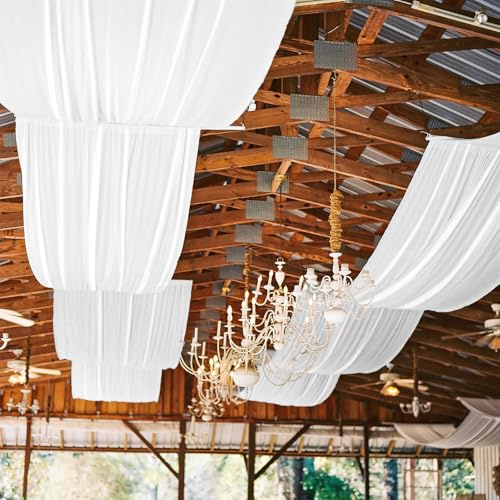 6 Paneele weiße Deckenvorhänge für Hochzeit, 1,5 x 9,1 m, glatter Satin-Stoff, Vorhang, Hochzeitsbogen, Drapierstoff, romantische Deckendekorationen für Hochzeiten, Partys, Zeremonien, Bühnen