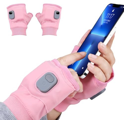 Toseky Heated Fingerless Gloves for Men & Women - Electric Touchscreen Work Gloves with 3-Speed Adjustable Full/Half Hand Warmer, Rechargeable for Winter
