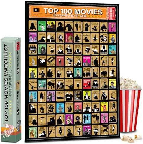 Top 100 Filme Rubbelposter – Bucket List IMDB Familienempfehlung Film – Geschenk Datum Nachtliste Karten Filme (Movie Artwork)