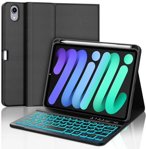 WINCHKING Clavier pour iPad Mini 7 2024, Coque Clavier pour iPad Mini 8,3 Pouces 7 2024/ Mini 6 2021, Touch,Rétroéclairage 7 Couleurs