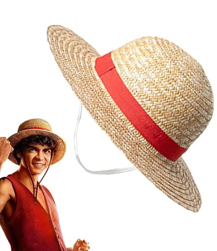 Anime Chapeau de paille pour Halloween, chapeau de paille pour Halloween, chapeau de soleil jaune avec ficelle, chapeaux d'animation