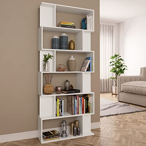 Myheimly Bücherregal/Raumteiler mit 6 großen 12 kleinen Fächern Wandregal Standregal Aktenregal Raumtrenner Regal Weiß 80x24x192 cm Holzwerkstoff