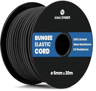 Kamu Synber Bungee Cord 5mm x 20m Elastic Shock Cord Bungee Rope for Tarpaulin, Kayak, Tie Down, Camping | Black