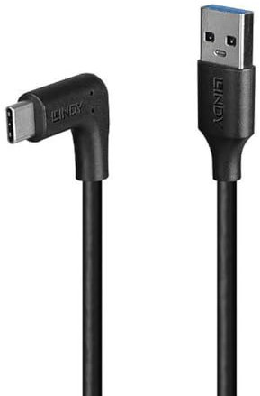 LINDY 1.5m USB Right Angled 90 degree USB C to USB A Charger Cable, USB 3.2, 10Gbps, Fast Charging Compatible with iPhone, Galaxy, Pixel,