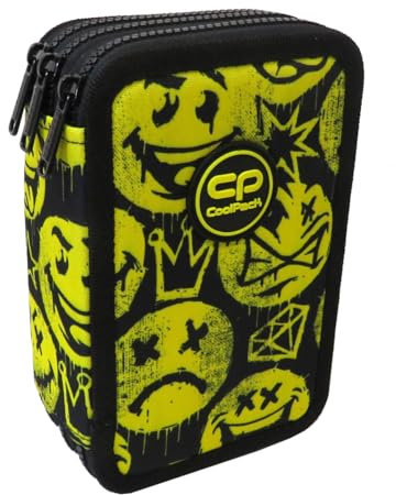 CoolPack XXL Federtasche Federmappe 3-Fach Schulstiftetui, dreifaches Federmäppchen, Federmäppchen für Mädchen, Jungen, Federmäppchen 44-teilig gefüllte Schüleretui 3-stöckig, Be Happy