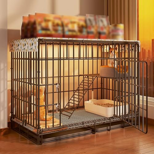 YLLSMGS Katzenkäfig für Drinnen, Großes Katzenmöbel, Kleintierkäfig aus Metall mit Leitern, Katzenkäfig Outdoor Tablett, Katzen Käfig, Zusammenklappbar(Black,58 * 41 * 48cm/21 * 16 * 19in)