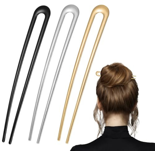 3 Stück U-förmige French Hair Pin, 14.5 cm Haarnadeln Groß, Stilvoll Metall Französisch, Französische Haarnadel für alle Haartypen von Frauen