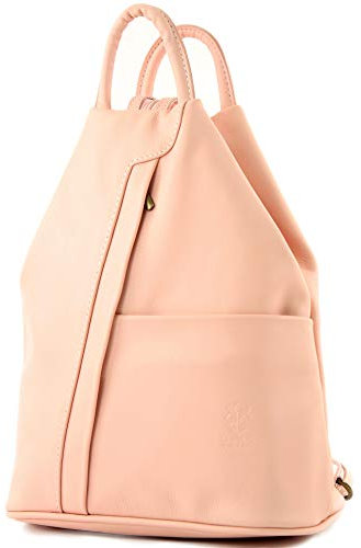 modamoda de - T180 - Borsa zaino da donna in pelle italiana, Pelle nappa rosa pastello, siehe Beschreibung