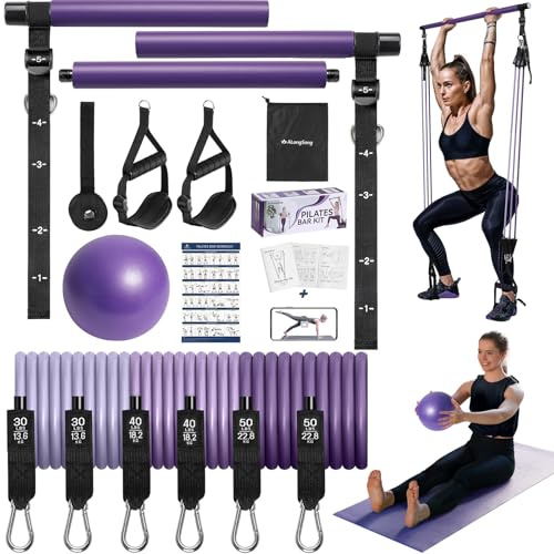 ALongSong Pilates Bar Set mit Widerstandsbänder Krafttraining 180LBS/140LBS/240LBS/360LBS Resistance Bands Fitnessbänder Set & Pilates-Stange, Griffe für Fitness/Yoga/Gym