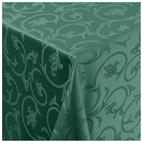 Tischdecke Stoff Damast Barock Jacquard Ranken Design mit Saum rund 140 cm Dunkel-Grün