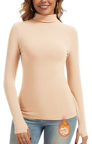 WOWENY Thermo Rollkragenpullover Damen Warm Pullover Rollkragen Oberteil Shirt mit Daumenloch Langarm Rolli Elegant Langarmshirt Winter Herbst
