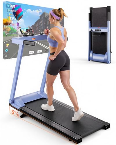 Superun Laufband für Zuhause Klappbar, Übergroße Laufband mit Steigung Breite Lauffläche 112 * 42 cm bis 16 km/h, Sicherer Max 158 KG mit APP und Trainingskursen-bb