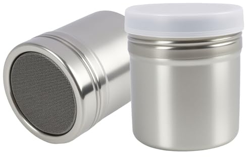 2 Pièces Saupoudreuse à Sucre Glace, Saupoudreuse à Sucre en Poudre avec Couvercle, Tamiseur Farine et Shaker Chocolat pour Café et Pâtisserie, Tamiseur Farine, Sucrier pour Sucre en Poudre