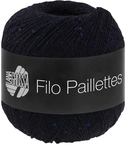 LANA GROSSA Filo Paillettes |Edles, fest verzwirntes Garn mit Pailletten & Matt-Glanz-Effekt | Handstrickgarn aus 55% Baumwolle, 39% Polyester, 6% Polyamid | 50g Wolle, Stricken & Häkeln | 155m FB 15