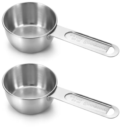 2 Pcs 1/4 Cup Scoop, 60ml 2oz Stainless Steel Measuring Cups Single Measuring Cups Metal Liquid Measure Scoop for Cooking, Baking, Kitchen Wet and Dry Ingredients, Dishwasher Safe
