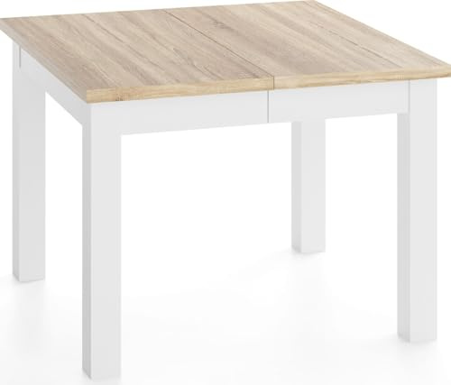 WFL GROUP Quadratischer Esstisch Ausziehbar 90 bis 290 cm – Verlängerbar, für 4-14 Personen mit Weißen Holzbeinen – Tisch für Wohnzimmer & Esszimmer in Eiche Sonoma Hellbraun