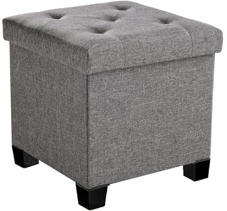 Sweetcrispy Sitzhocker mit Stauraum, Faltbar Hocker, 38x38x38 cm, Grau | Kleine Klappbare Sitzbank, Aufbewahrungsbox mit Deckel als Fußbank, bis 300 kg belastbar, für Flur Wohnzimmer Schlafzimmer
