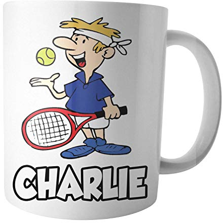 AK Giftshop Boy Tennis Player Mug - Personalised Gift - Add Any Name