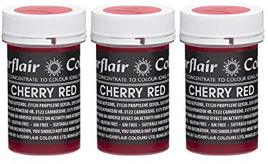 Sugarflair Cherry Red Pastel Food Colouring Paste, Highly Concentrated for Use with Sugar Pastes, Buttercream, Royal Icing or Cake Mix, Subtle Colour Dye - 25g (Pack of 3)