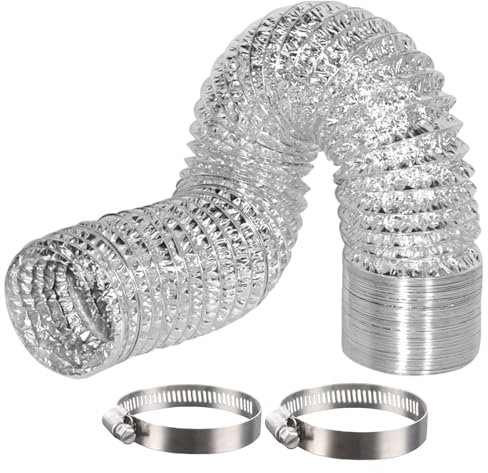 SunStream 6 Inch 32 Feet 150mm Non-Insulated Flex Air Aluminum Ducting Dryer Vent Hose for HVAC Ventilation, 2 Clamps Included