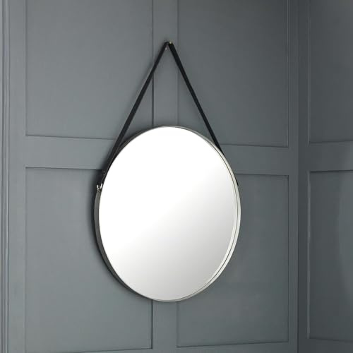 Julian Bowen Opera Round Mirror, Grey - H60 x W60cm | Modern Wall Mirror for Living Room or Hallway, Pewter Metal Frame, No Assembly Needed