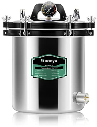 Huanyu 18L Autoclave Sterilizer with Deflate Valve and Safety Valve Laboratory Steam Autoclave Anti-Dry Burn High Pressure Steam Sterilizer for Labs Universities