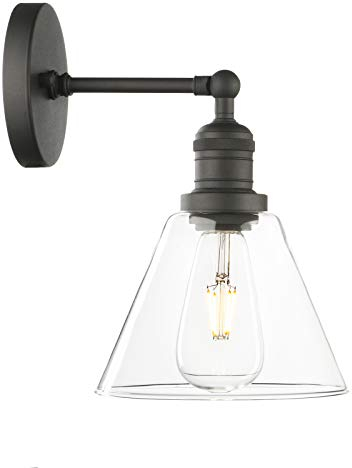 Phansthy Loft-Wandleuchte,Trichter Klar Glas Vintage Industrie Wandlampe Wandleuchte Wandbeleuchtung Schicke schlichte Wandleuchte Industrial Style (Schwarz Farbe)