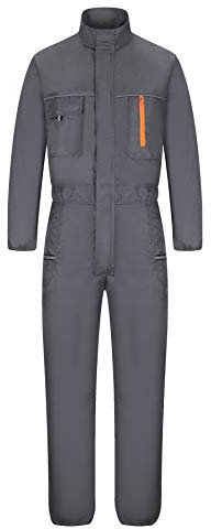 Yukirtiq Men's Work Boiler Suit Coverall Mechanics Boilersuit Stand-up Collar Garage Overalls, Grey, XL