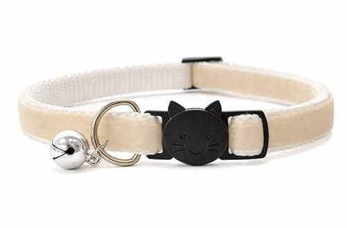 Velvet Cat Collars with Bell | Quick Safety Release Breakaway Buckle | Handmade in the UK | Available in Cat & Kitten Size | Cream Velvet