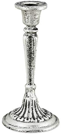 Relaxdays Kerzenständer, einarmig, für Tafel- & Stabkerzen, Vintage, antik, Kerzenhalter Gusseisen, HD 19 x 9 cm, silber