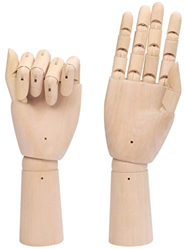 Belle Vous Flexible Linke & Rechte Holz Hand Modellfiguren Deko Hand (2er Pack) 30 cm Hand Deko- Bewegliches Holzhand Modell mit Fingergelenken zum Zeichnen, Skizzieren & Malen - Schmuckhalter Hand